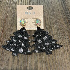 Black and Silver Christmas Tree Earrings